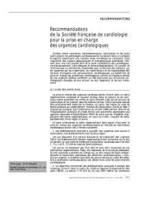 Recommandations de la Société française de cardiologie pour la prise en charge