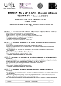 Séance n°1 –  TUTORAT UE 2 2012-2013 – Biologie cellulaire