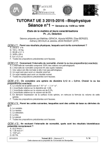 Séance n°1 – TUTORAT UE 3 2015-2016 –Biophysique
