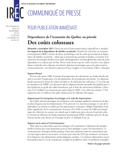 COMMUNIQUÉ DE PRESSE POUR PUBLICATION IMMÉDIATE Des coûts colossaux