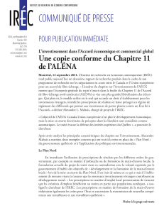 COMMUNIQUÉ DE PRESSE POUR PUBLICATION IMMÉDIATE Une copie conforme du Chapitre 11