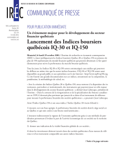 Lancement des Indices boursiers québécois IQ-30 et IQ-150