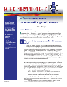 NOTE D’INTERVENTION DE L’ Infrastructure verte: un monorail à grande vitesse