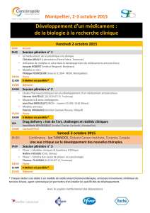 Développement d’un médicament :   de la biologie à la recherche clinique    Montpellier, 2‐3 octobre 2015