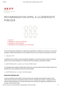 RECOMMANDATION APPEL À LA GÉNÉROSITÉ PUBLIQUE