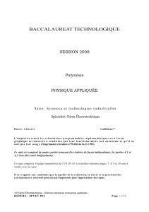 BACCALAUREAT TECHNOLOGIQUE SESSION 2008 Polynésie PHYSIQUE APPLIQUÉE