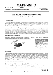 CAPP-INFO LES NOUVEAUX ANTIDEPRESSEURS Bulletin d’information du CAPP N° 14, Octobre 2000