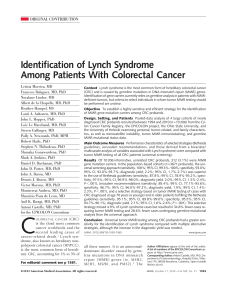 Identification of Lynch Syndrome Among Patients With Colorectal Cancer ORIGINAL CONTRIBUTION