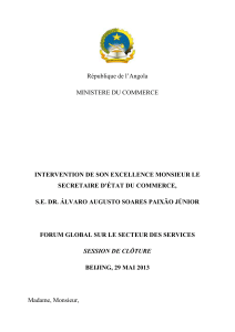 République de l’Angola MINISTERE DU COMMERCE INTERVENTION DE SON EXCELLENCE MONSIEUR LE