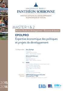 MaStEr 1 &amp; 2 EPOLPRO Expertise économique des politiques et projets de développement