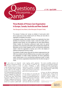 Three Models of Primary Care Organisation n° 141 - April 2009