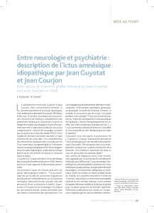 Entre neurologie et psychiatrie : description de l’ictus amnésique et Jean Courjon