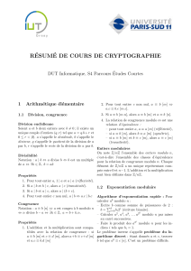 R´ ESUM´ E DE COURS DE CRYPTOGRAPHIE DUT Informatique, S4 Parcours ´