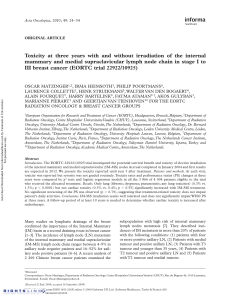 Toxicity at three years with and without irradiation of the... mammary and medial supraclavicular lymph node chain in stage I...