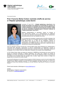 Prof. Francine Behar Cohen nommée cheffe de service à l’Hôpital ophtalmique Jules Gonin