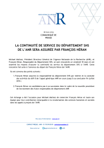 La continuité de service du département SHS de l'ANR sera assurée par François Héran