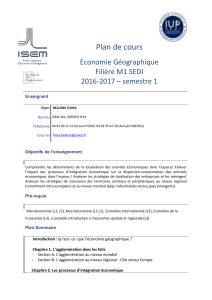 Plan de cours Economie Géographique  2016-2017 – semestre 1