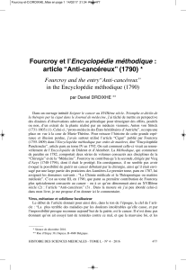 Encyclopédie méthodique article “Anti-cancéreux” (1790) * Fourcroy and the entry“Anti-cancéreux”