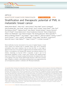 Stratiﬁcation and therapeutic potential of PML in metastatic breast cancer ARTICLE