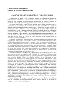 L’AVENIR DE L’ENSEIGNEMENT PHILOSOPHIQUE L’Enseignement Philosophique Éditorial de novembre - décembre 2006