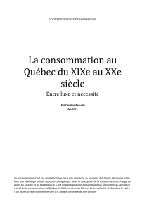 La consommation au Québec du XIXe au XXe siècle Entre luxe et nécessité