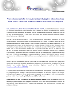 Pharnext annonce la fin du recrutement de l’étude pivot internationale... Phase 3 de PXT3003 dans la maladie de Charcot-Marie-Tooth de...