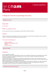 CentreCnamParis Clinique de l'activité et psychologie du travail PRÉSENTATION Responsable
