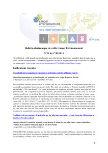 Bulletin électronique de veille Cancer Environnement N°11 du 17/09/2014