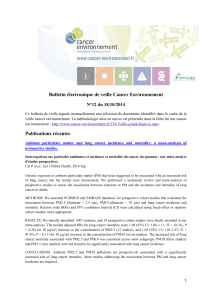 Bulletin électronique de veille Cancer Environnement N°12 du 18/10/2014