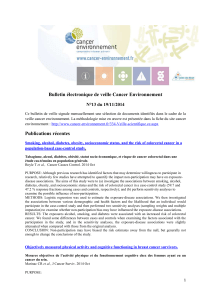 Bulletin électronique de veille Cancer Environnement N°13 du 19/11/2014