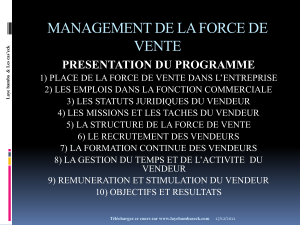 MANAGEMENT DE LA FORCE DE VENTE PRESENTATION DU PROGRAMME
