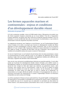 Les fermes aquacoles marines et continentales : enjeux et conditions