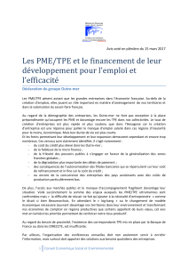 Les PME/TPE et le financement de leur développement pour l'emploi et l'efficacité
