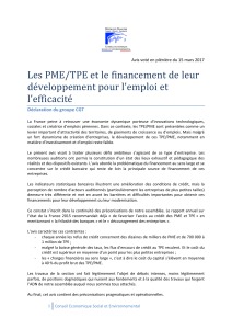 Les PME/TPE et le financement de leur développement pour l'emploi et l'efficacité