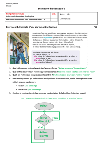 Evaluation de Sciences n°6 Exercice n°1. Exemple d'une alarme anti-effraction