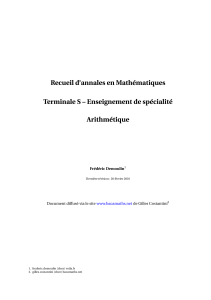 Recueil d’annales en Mathématiques Terminale S – Enseignement de spécialité Arithmétique Frédéric Demoulin