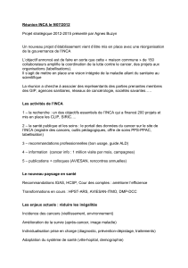 Réunion INCA le 9/07/2012  Projet stratégique 2012-2015 présenté par Agnes Buzyn