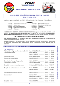 REGLEMENT PARTICULIER 16 COURSE DE CÔTE REGIONALE DE LA TARDES