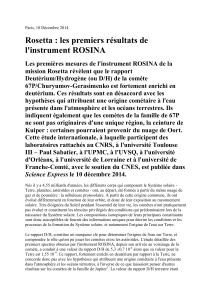 Rosetta : les premiers résultats de l'instrument ROSINA