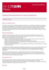 CentreCnamParis Stratégie d'internationalisation et risques internationaux PRÉSENTATION Public et conditions d'accès