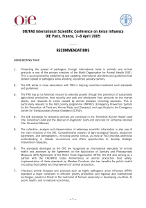 Recommendations of the OIE/FAO International Scientific Conference on Avian Influenza - Paris (France), 7-8 April 2005