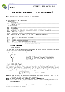 CH.30bis : POLARISATION DE LA LUMIERE OPTIQUE  ONDULATOIRE - COURS