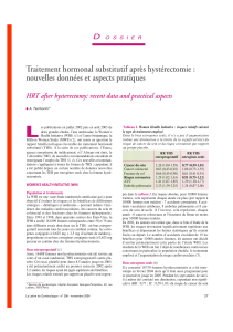 L Traitement hormonal substitutif après hystérectomie : nouvelles données et aspects pratiques