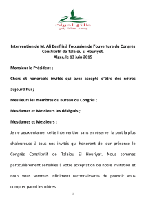Intervention de M. Ali Benflis à l’occasion de l’ouverture du... Constitutif de Talaiou El Houriyet.