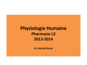 Physiologie Humaine Pharmacie L2 2013-2014 Pr. Patrick Duriez