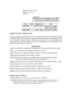 Asignatura INVESTIGACIÓ COMERCIAL II (ADE) / INVESTIGACIÓ MERCATS lll (ITM)