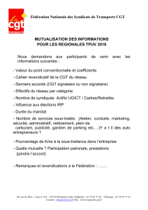 Fédération Nationale des Syndicats de Transports CGT MUTUALISATION DES INFORMATIONS