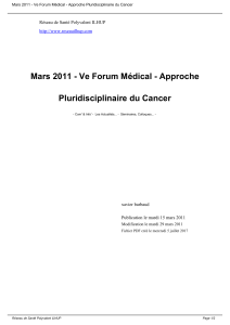 Mars 2011 - Ve Forum Médical - Approche Pluridisciplinaire du Cancer