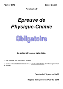 Epreuve de Physique-Chimie  La calculatrice est autorisée.