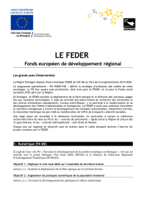 LE FEDER Fonds européen de développement régional Les grands axes d'intervention